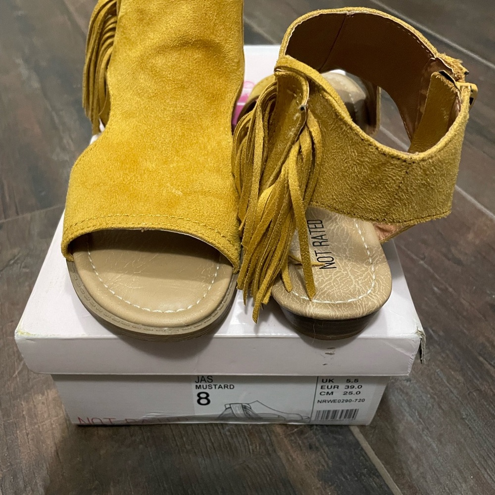 Not Rated Mustard Fringe Sandals Size 8